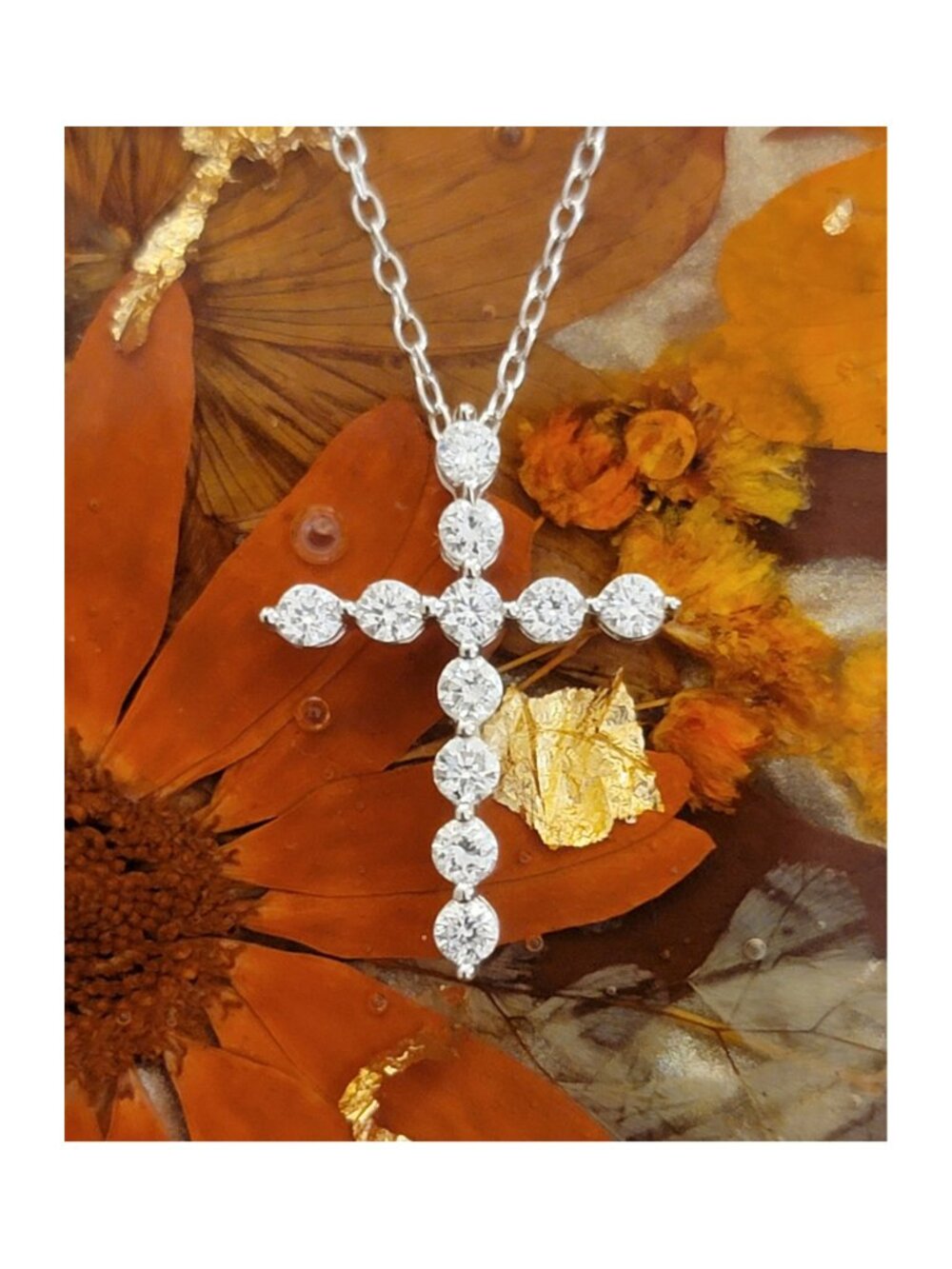 0.5CTW Lab Grown Diamond Cross Necklace Sterling Silver 18" Chain NWT